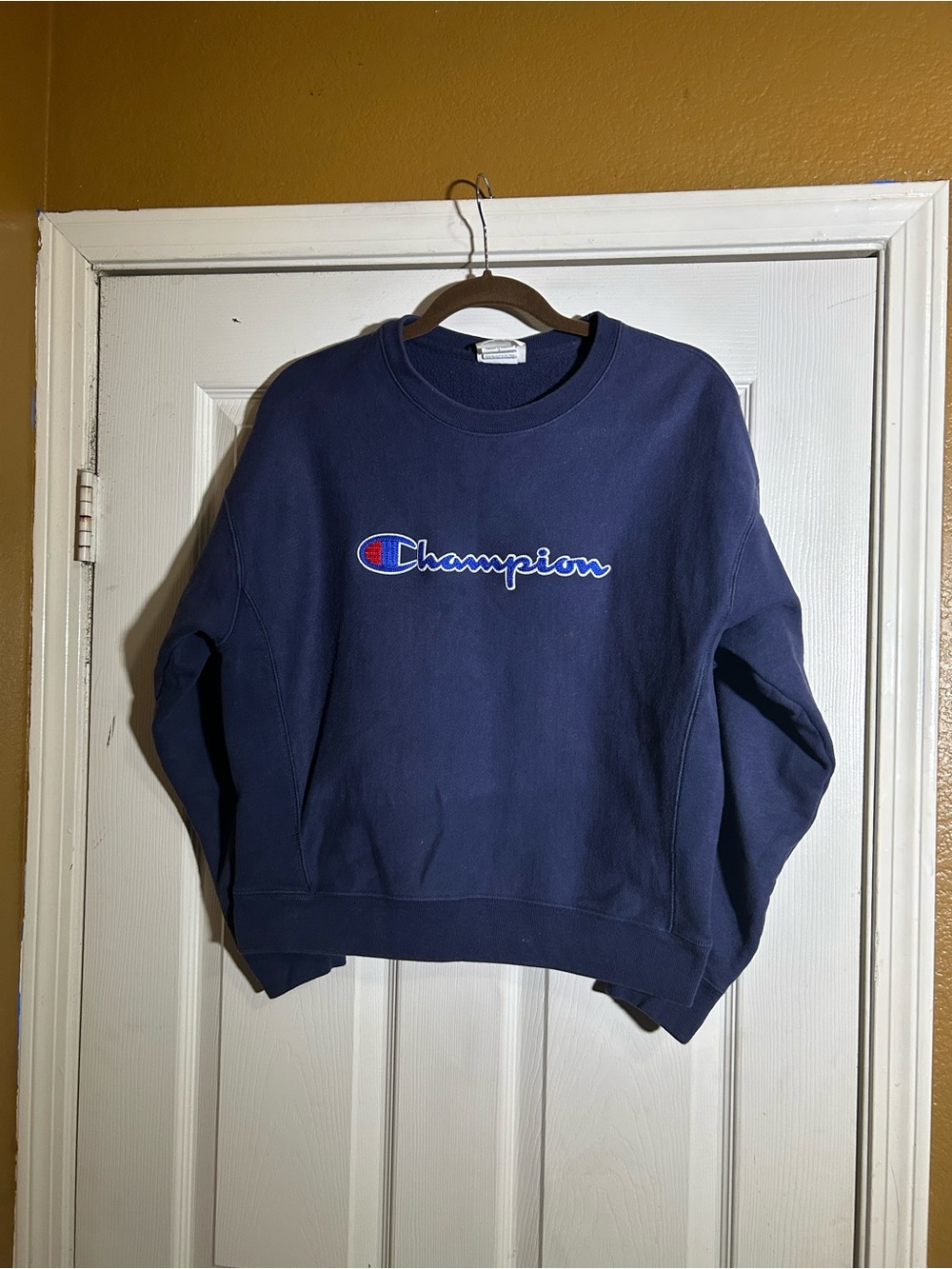Vintage Champion Navy Crewneck with Embroidered Logo